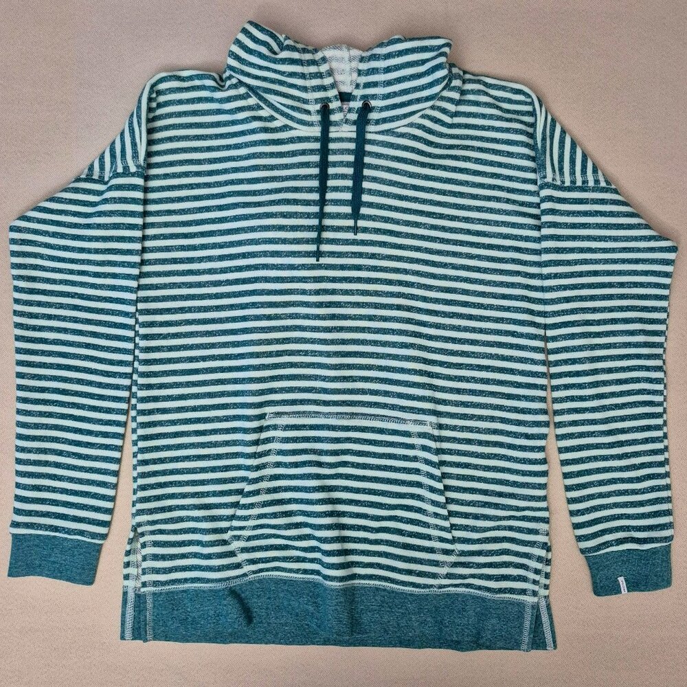 Volcom Striped French Terry Hoodie Sweater Womens M Green Long Sleeve